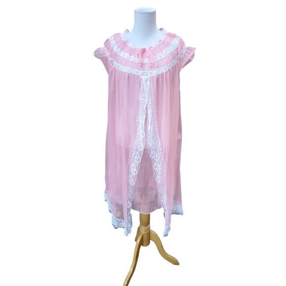 Vintage Helion Chatillon Pink Nightgown Negligee Nylon Nightdress Fits a XS-L - Picture 1 of 14